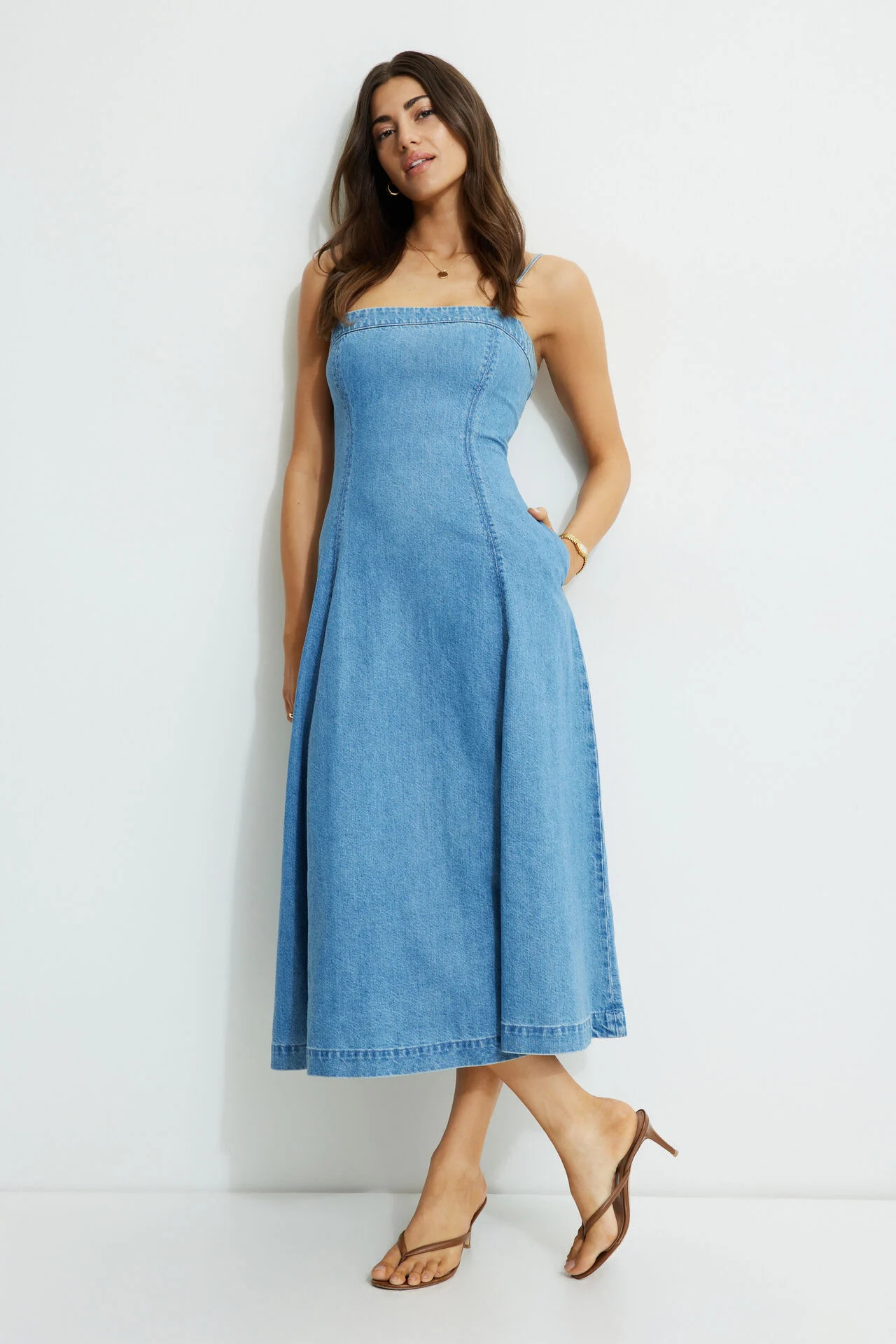 Flared Denim Maxi Dress | Dynamite Clothing