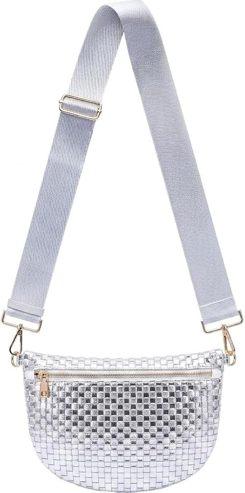 Woven Crossbody Bag for Women, Silver | Amazon (US)