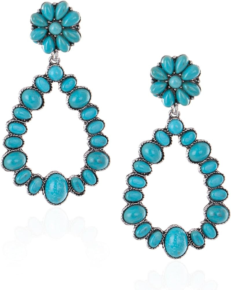 Montana West Women Floral Turquoise Teardrop Hoop Dangle Drop Earrings | Amazon (US)