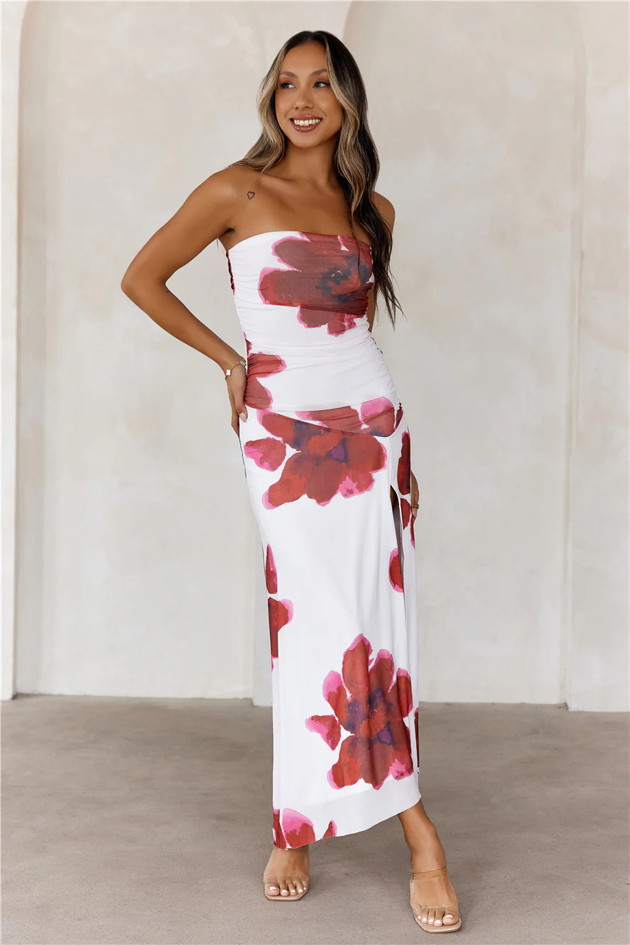 Designer Dream Strapless Mesh Maxi Dress White | Hello Molly (US)