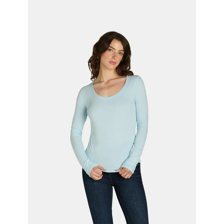 No Boundaries Juniors Scoop Neck T-Shirt with Long Sleeves, Women's | Walmart (US)