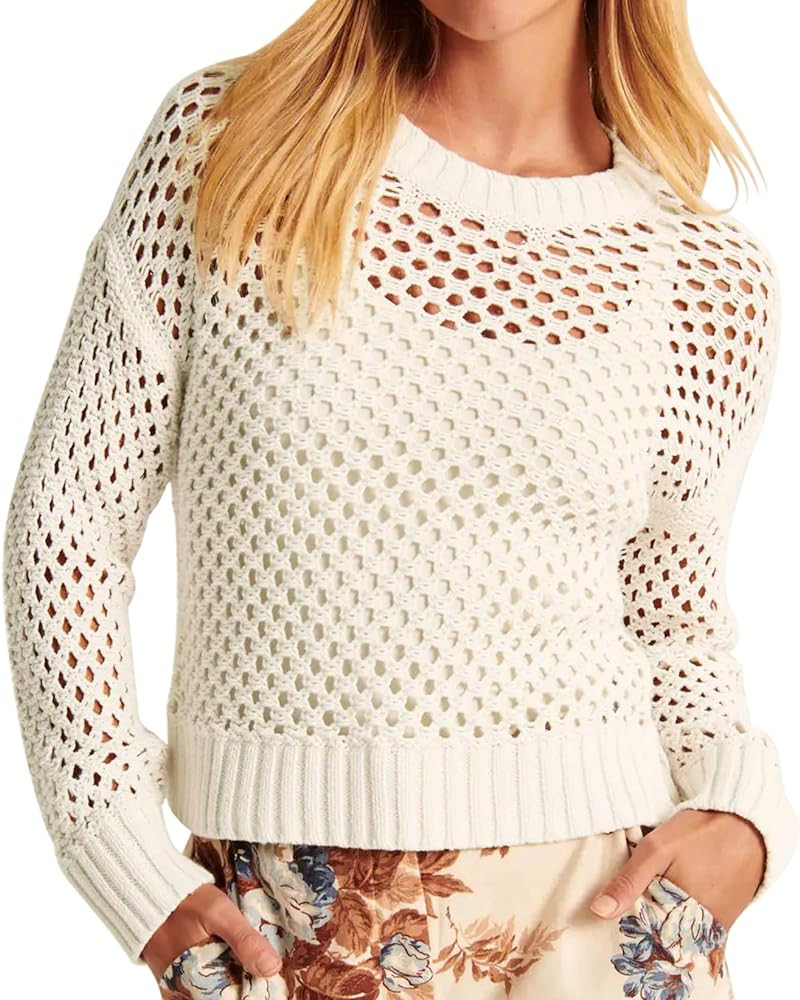 Women's Crochet Mesh Sweaters Hollow Out Long Sleeve Knit Top Bikini Beach Cover Ups | Amazon (US)