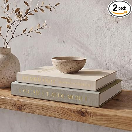 ZICOTO Set of 2 Beautiful Decorative Linen Books - Aesthetic Faux/Fake Books for Modern Home Deco... | Amazon (US)