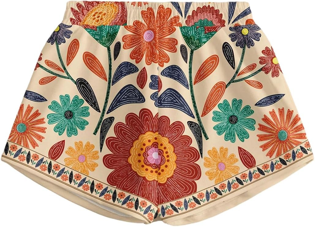 SOLY HUX Women's Floral Shorts Elastic High Waisted Wide Leg Boho Summer Vacation Shorts | Amazon (US)
