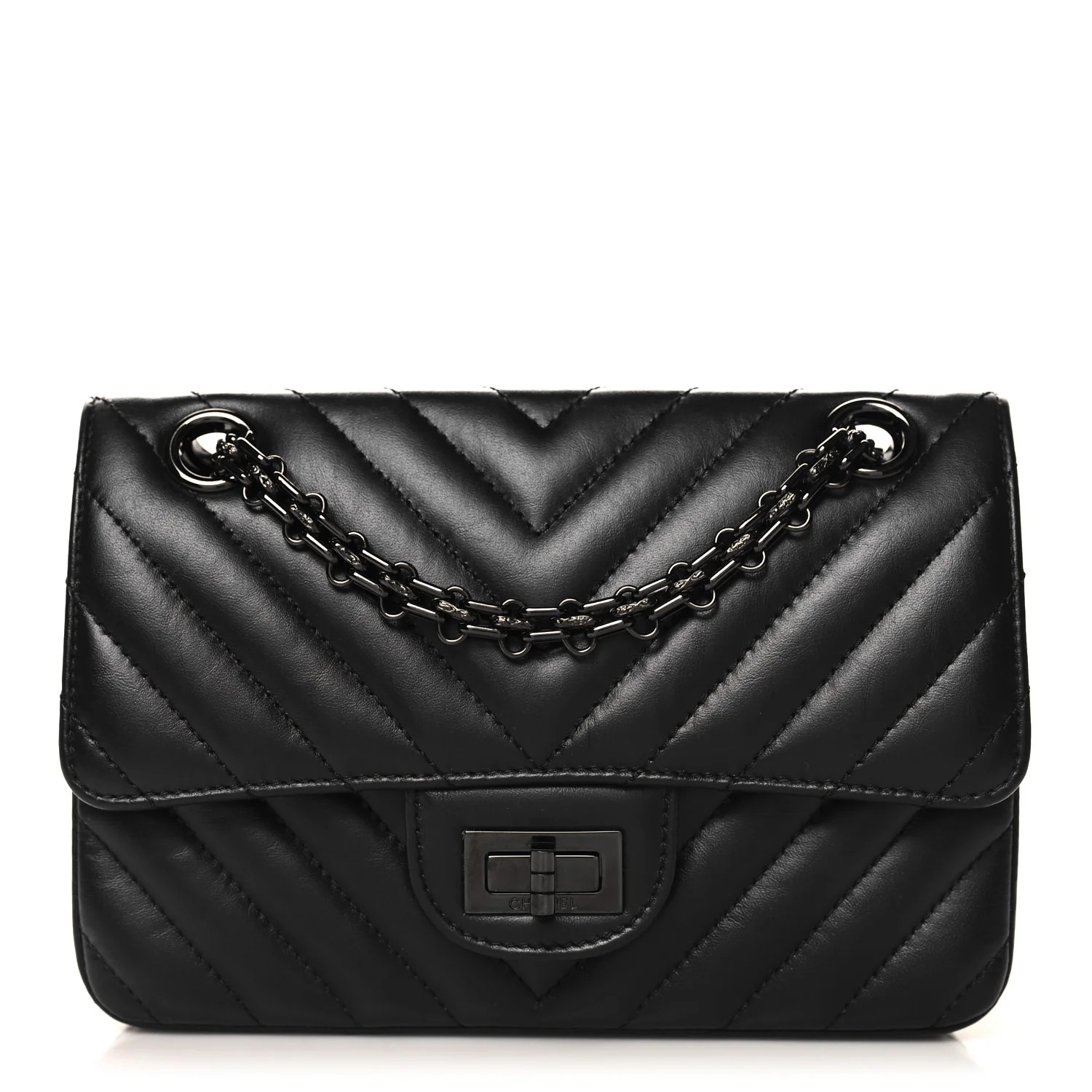 Aged Calfskin Chevron Quilted 2.55 Reissue Mini Flap So Black | FASHIONPHILE (US)