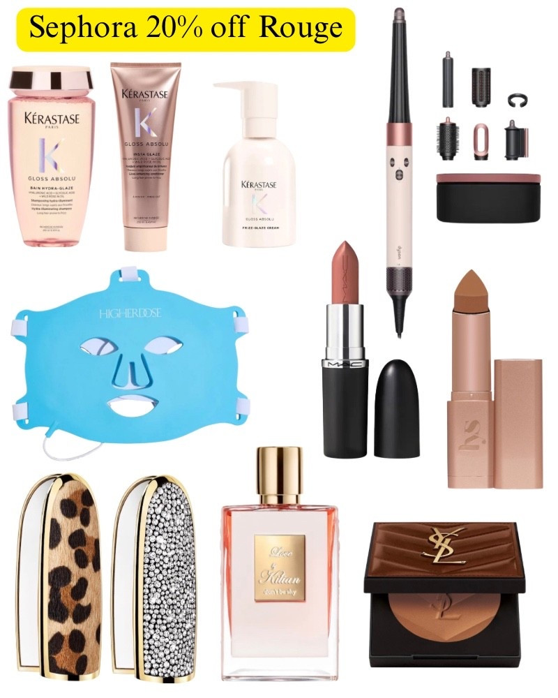 20% off starts today for Rouge members! These are products I LOVE! Higher dose led face mask. Mac lipstick in blankety, leopard lipstick, Kerastase shampoo and conditioner, Dyson air wrap, Ysl powder bronzer, I also use LYS bronzer stick in harmony. Perfume, beauty, gift, luxury.

#LTKselfcare #LTKSaleAlert #LTKBeauty