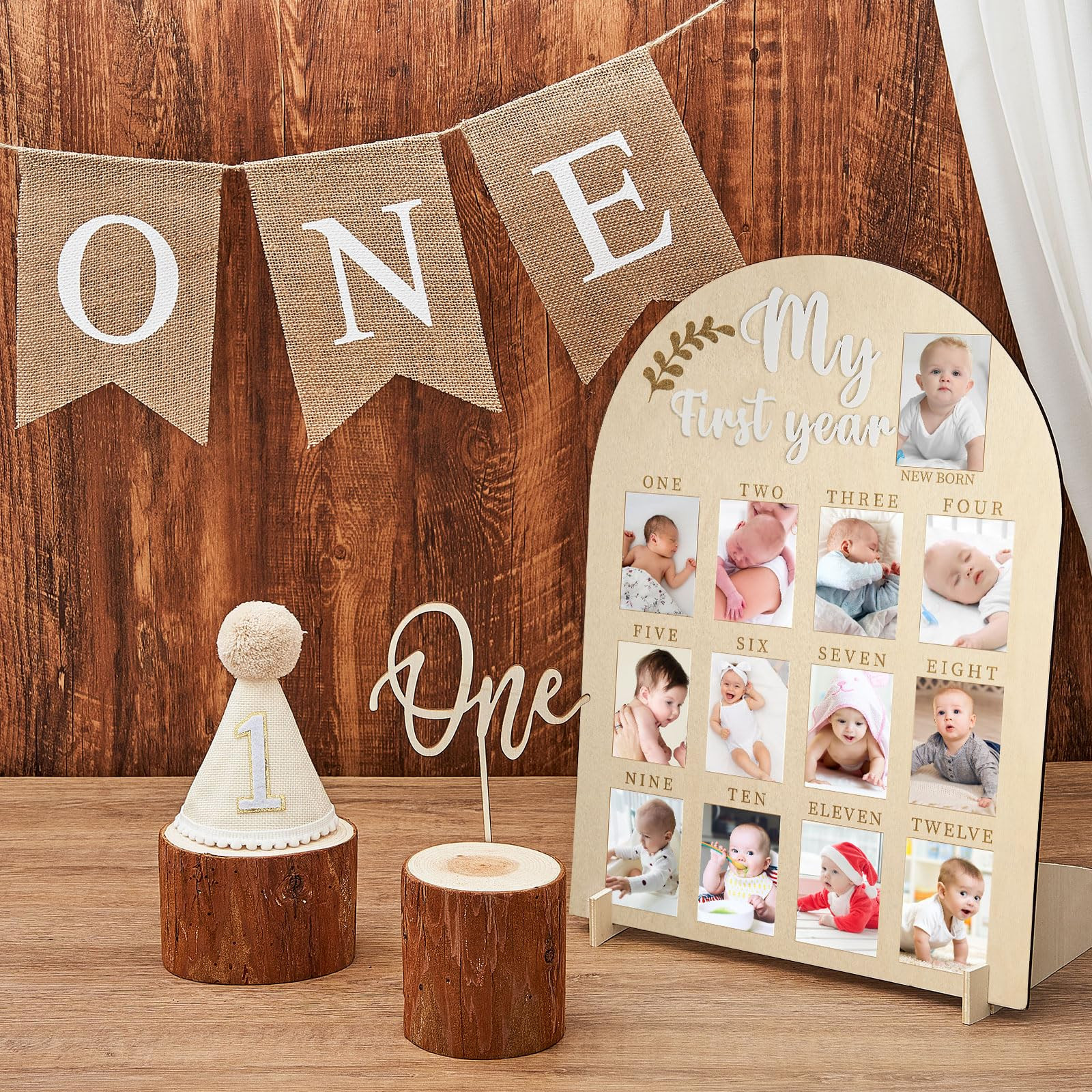 4 Pcs My First Year Photo Board for 2 x 3 Inch Photo 1st Birthday Wood Display Sign 12 Month Mile... | Amazon (US)