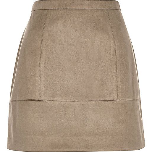Brown faux-suede A-line skirt | River Island (UK & IE)