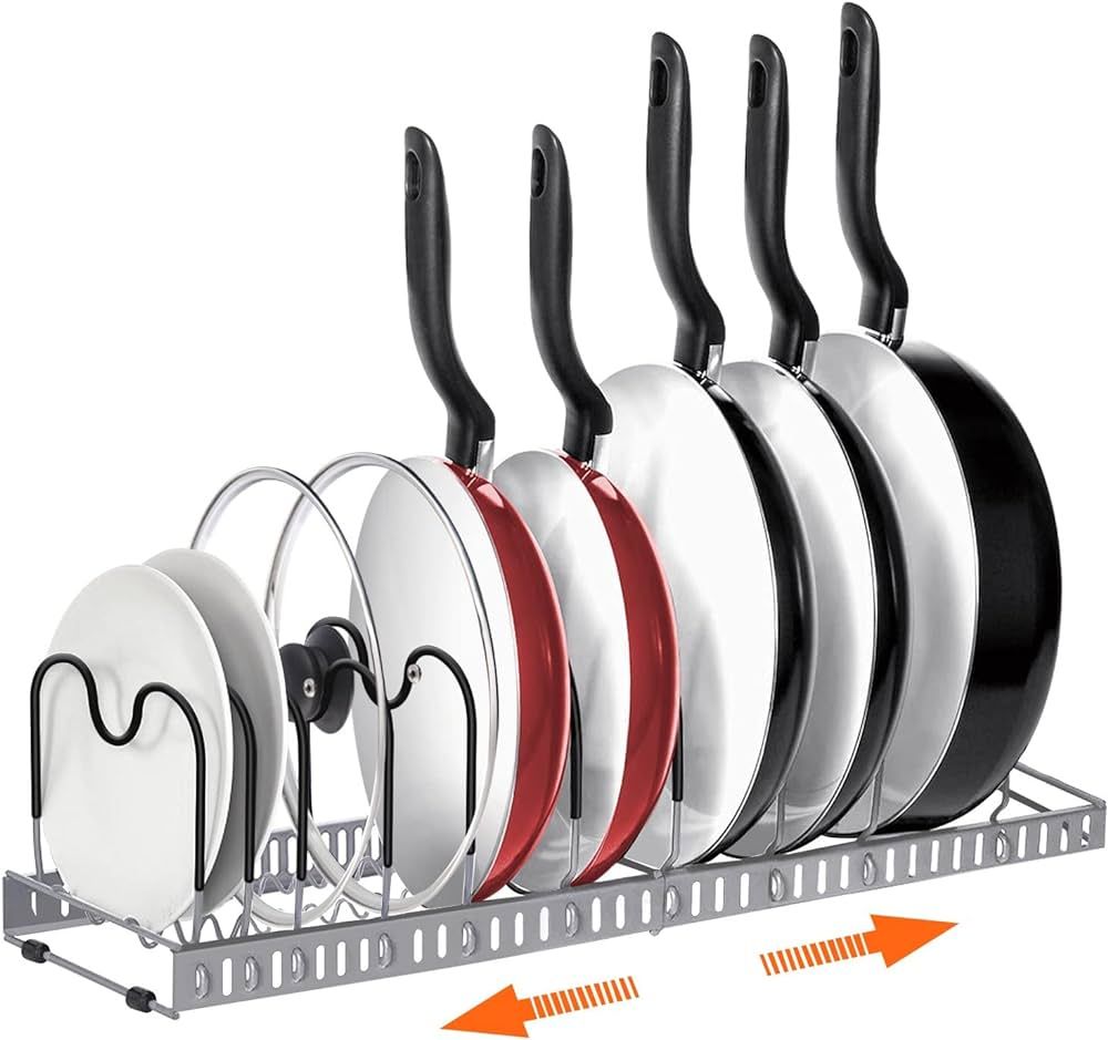 AHNR Expandable Pot and Pan Organizers Rack, 10+ Pans and Pots Lid Organizer Rack Holder, Kitchen... | Amazon (US)