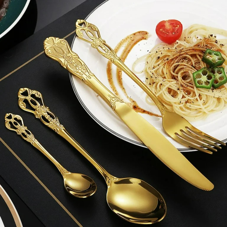 Jetcloudlive 20 Pcs Gold Silverware Set,Retro Royal Stainless Steel Flatware Utensil Sets for 4,G... | Walmart (US)