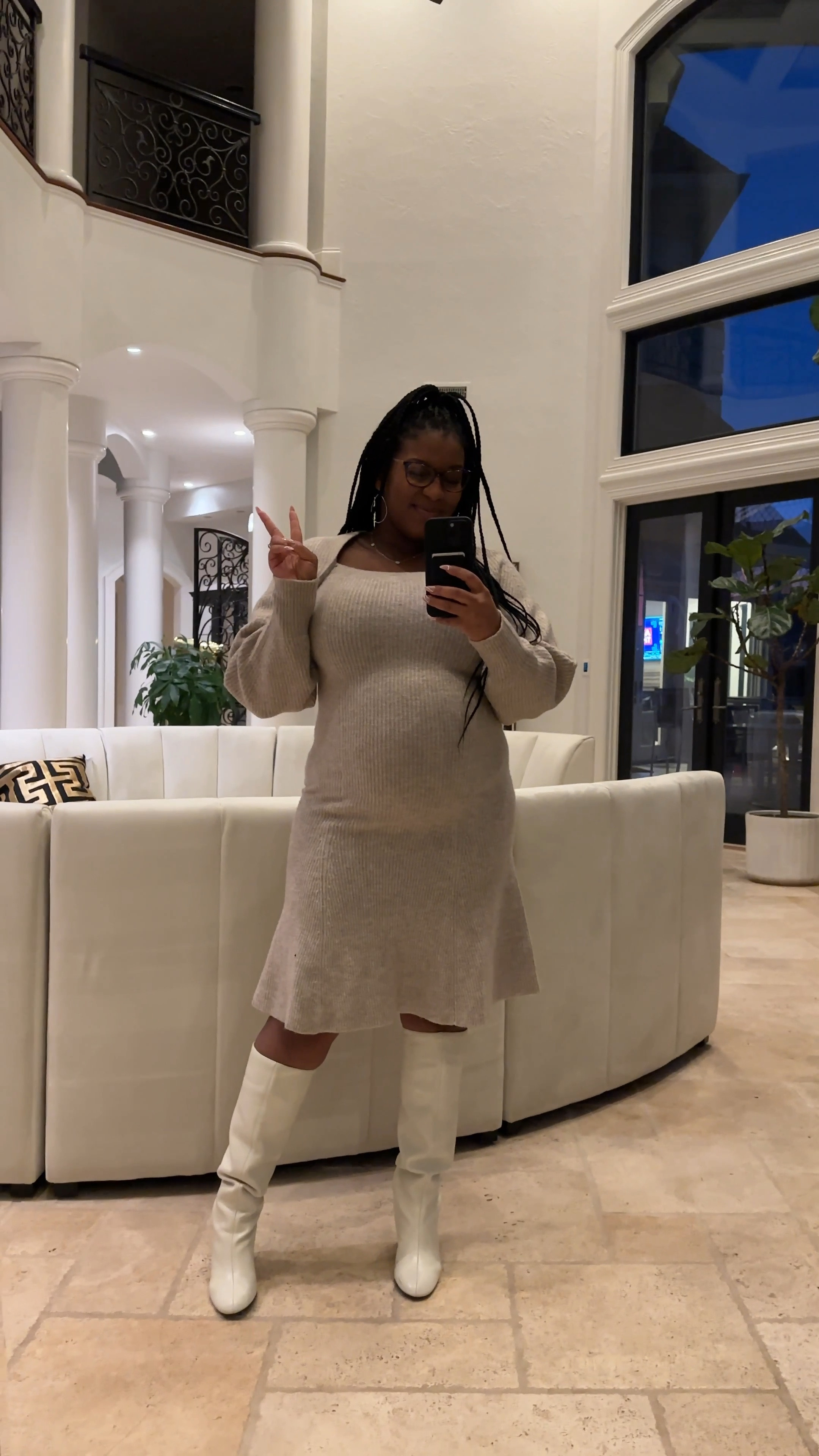 Square neck midi sweater dress 