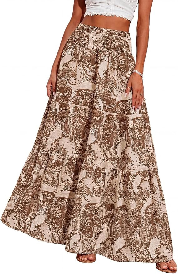 PRETTYGARDEN Summer Boho Floral Maxi Skirts for Women 2026 Elastic High Waist Flowy Beach Vacatio... | Amazon (US)