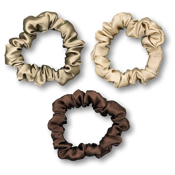 Celestial Silk Mulberry Silk Scrunchies for Hair (Small, Taupe, Dark Taupe, Chocolate) | Amazon (US)