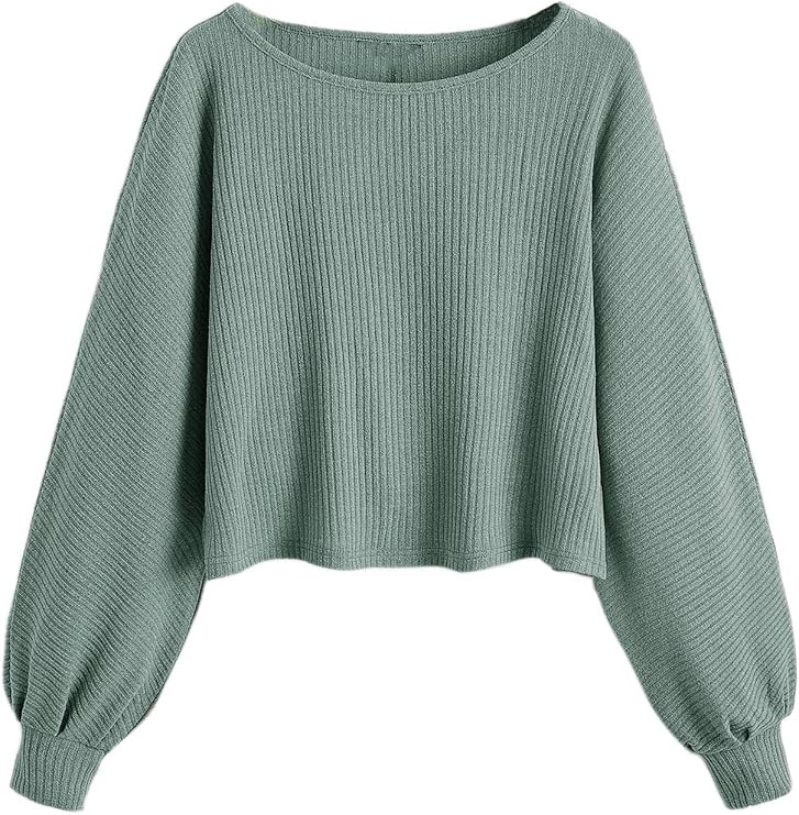 SweatyRocks Women's Casual Crewneck Raglan Long Sleeve Ribbed Knit Crop Top Cropped Sweater | Amazon (US)