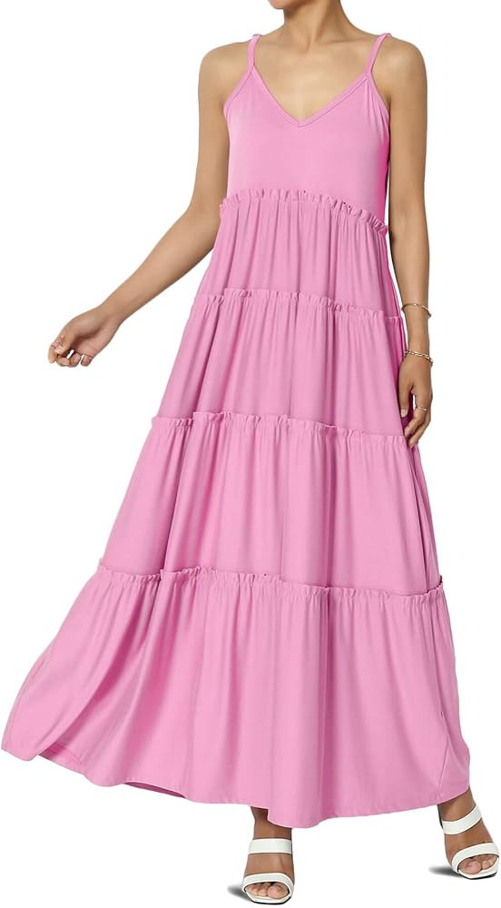 TheMogan Women's Casual Summer Ruffle Tiered V-Neck Cami Long Maxi Dress w Pocket Vacation Sundre... | Amazon (US)