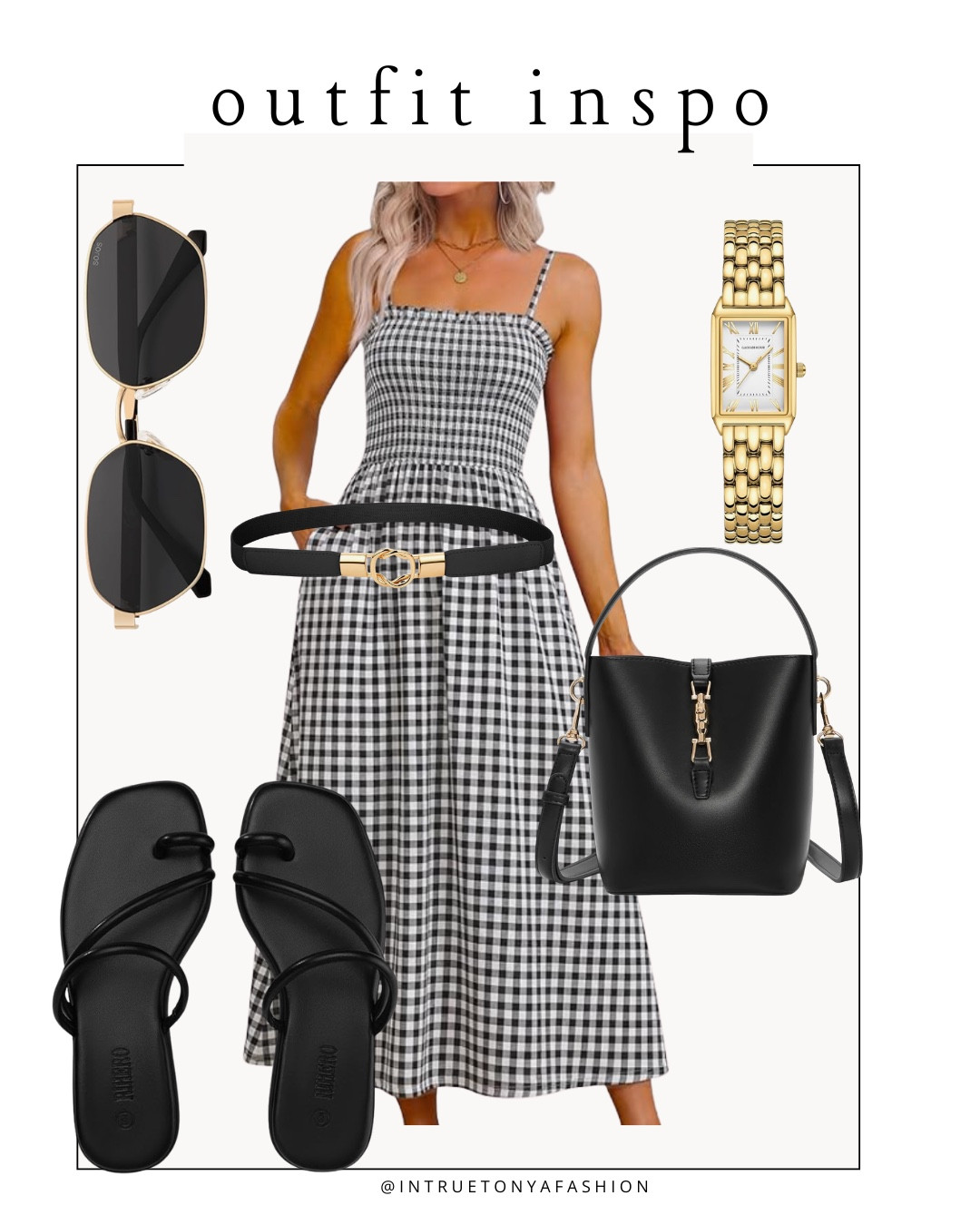 Gingham summer dress, with black sandals, bucket bag, gold jewelry, belt and sunglasses 






Amazon outfits, summer outfit inspo, outfit ideas, casual outfits amazon, amazon outfits every day, outfit ideas 2026, summer outfits, summer dress, maxi dress, amazon summer dress

#LTKootd #LTKSaleAlert #LTKPetite