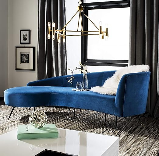 Safavieh Couture Home Evangeline Modern Glam Navy Velvet and Black Parisian Sofa | Amazon (US)