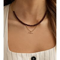Gold Tone Brown 2 Layer Beaded T Bar Necklace New Look | New Look (UK)