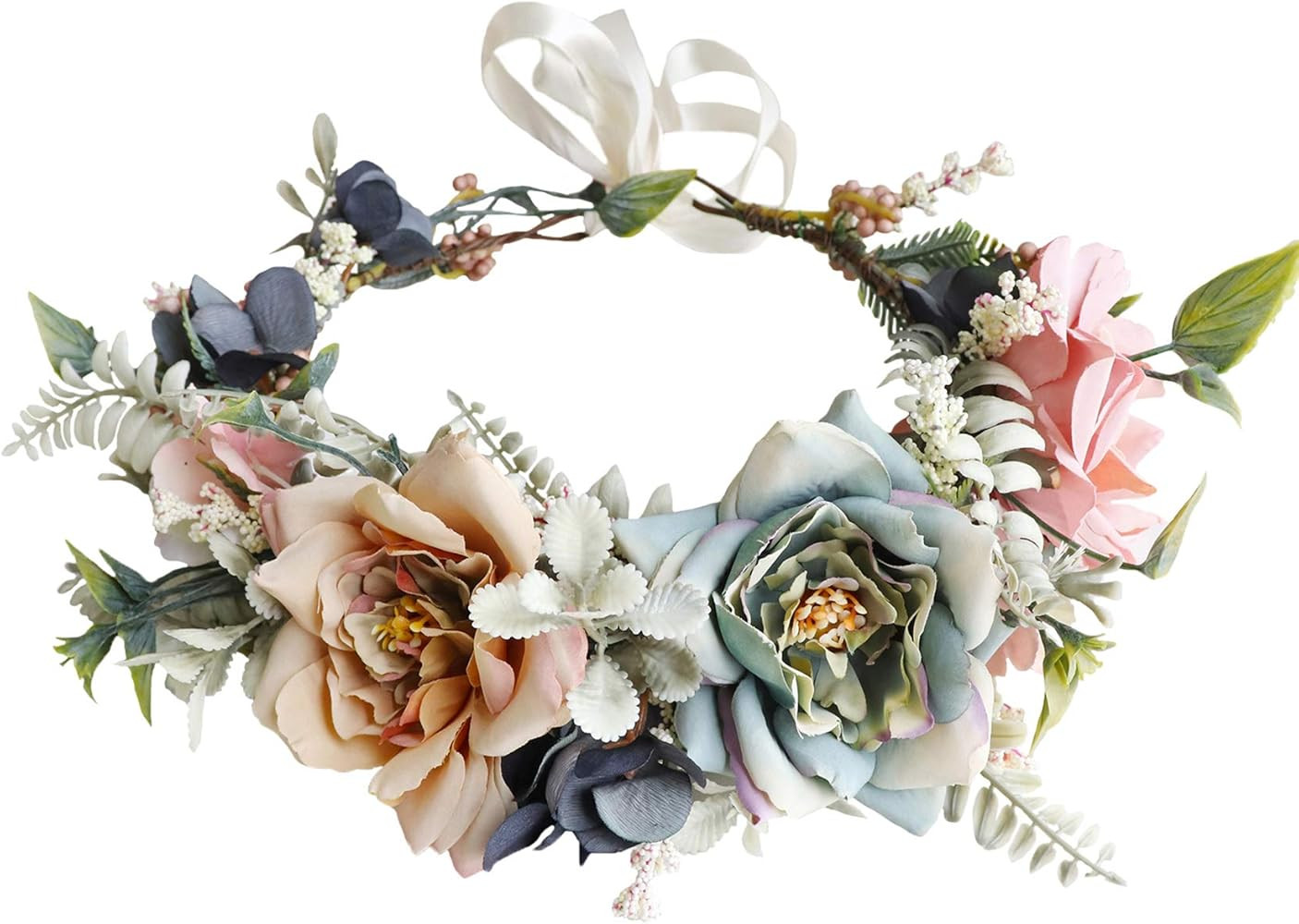 Vivivalue Floral Crown Women Flower Headband Floral Headpiece Halo Wedding Party Festival Photos | Amazon (US)