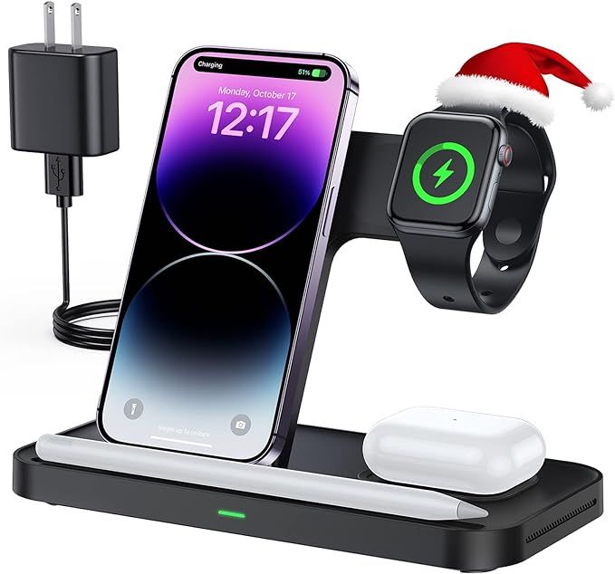 LK Wireless Charging Station, 15W 3 in 1 Wireless Charger Stand Compatible with iPhone 14/13/12/1... | Amazon (US)