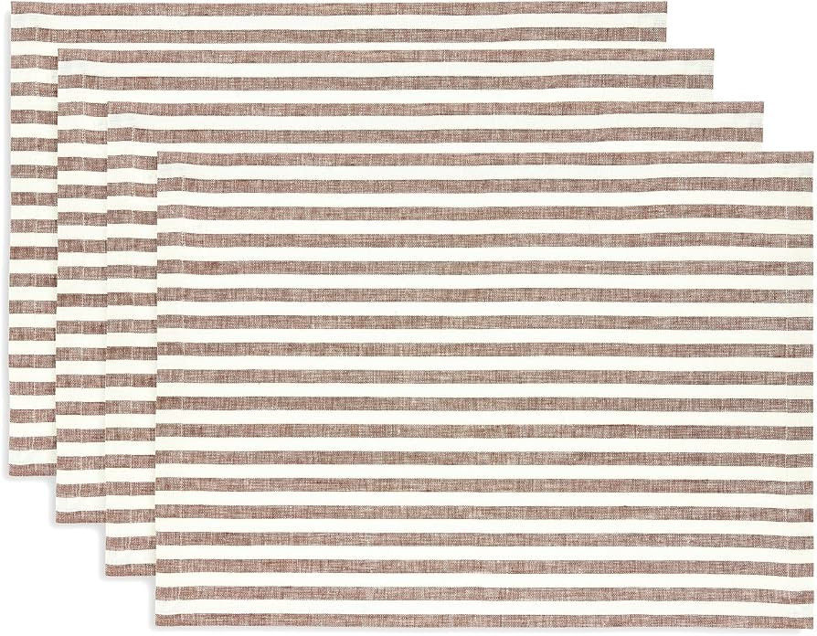 Solino Home 100% Pure Linen Placemats, 14 x 19 in, Brown Striped, Set of 4 | Amazon (US)