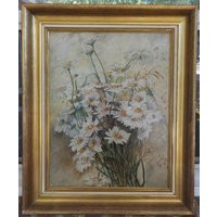 Vintage Mid-Century White Daisy Flowers Oil Painting Framed C1950-60S | Etsy (US)