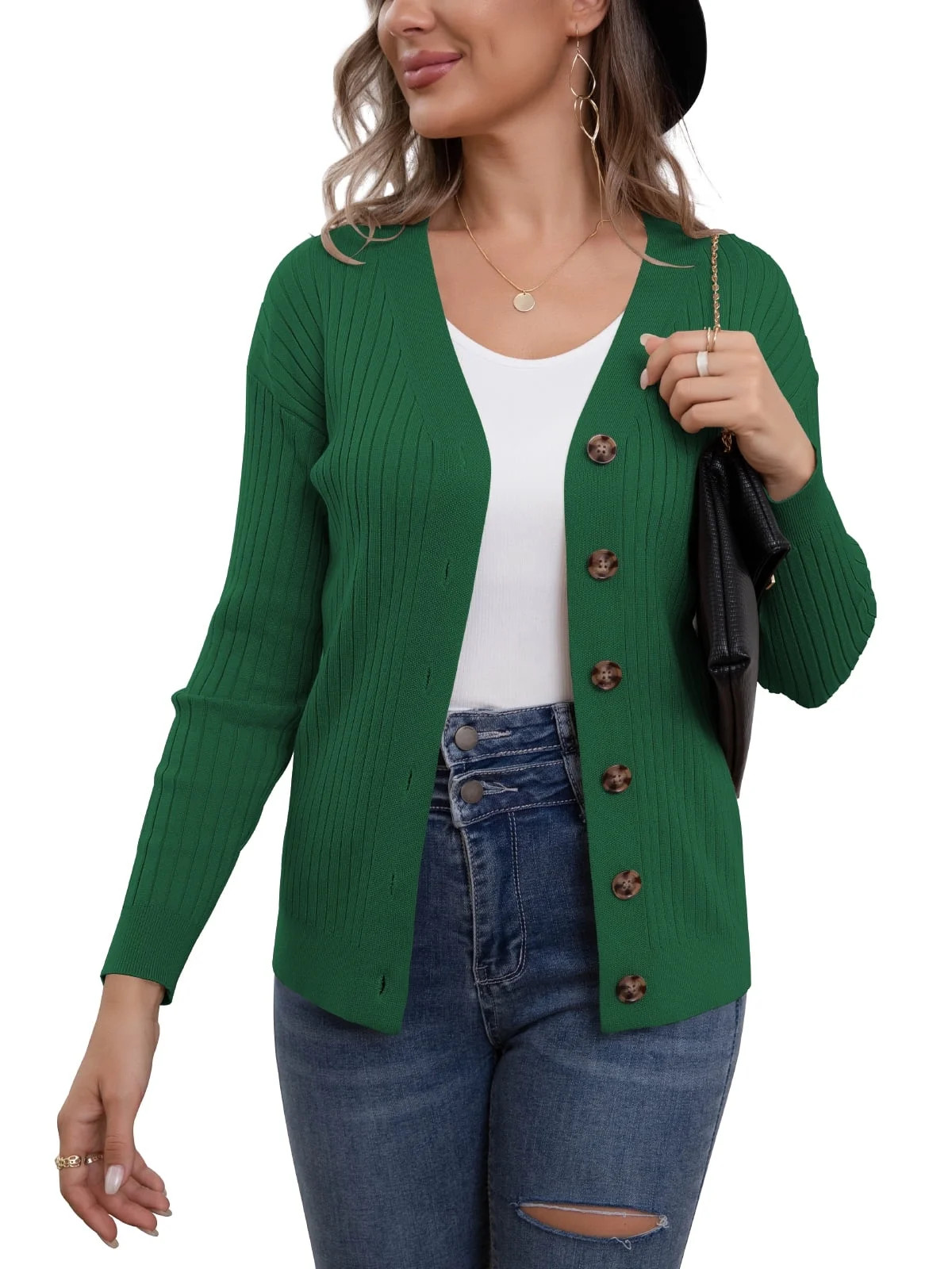 VERABENDI Womens Button Down Cardigan Sweaters Open Front Long Sleeve Lightweight Knit Outwear Co... | Walmart (US)