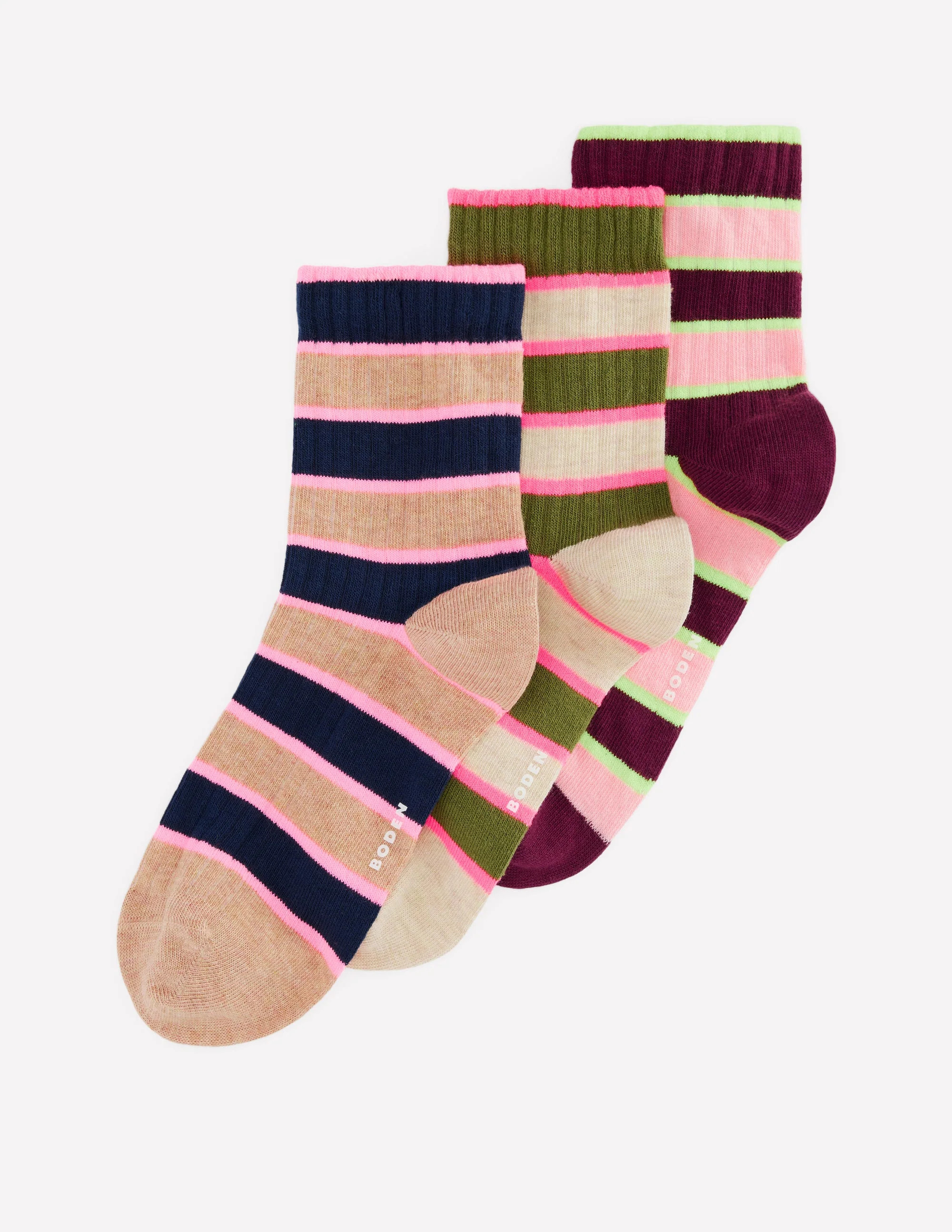 Neon Pop Stripe Socks 3-pack-Neon Stripe | Boden (US)