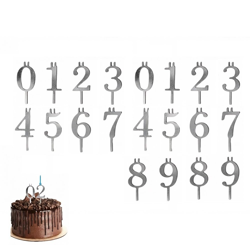 Reusable Number Birthday Candle Holder Set, Digital Birthday Cake Candle Holders Set, Silver Cake... | Amazon (US)