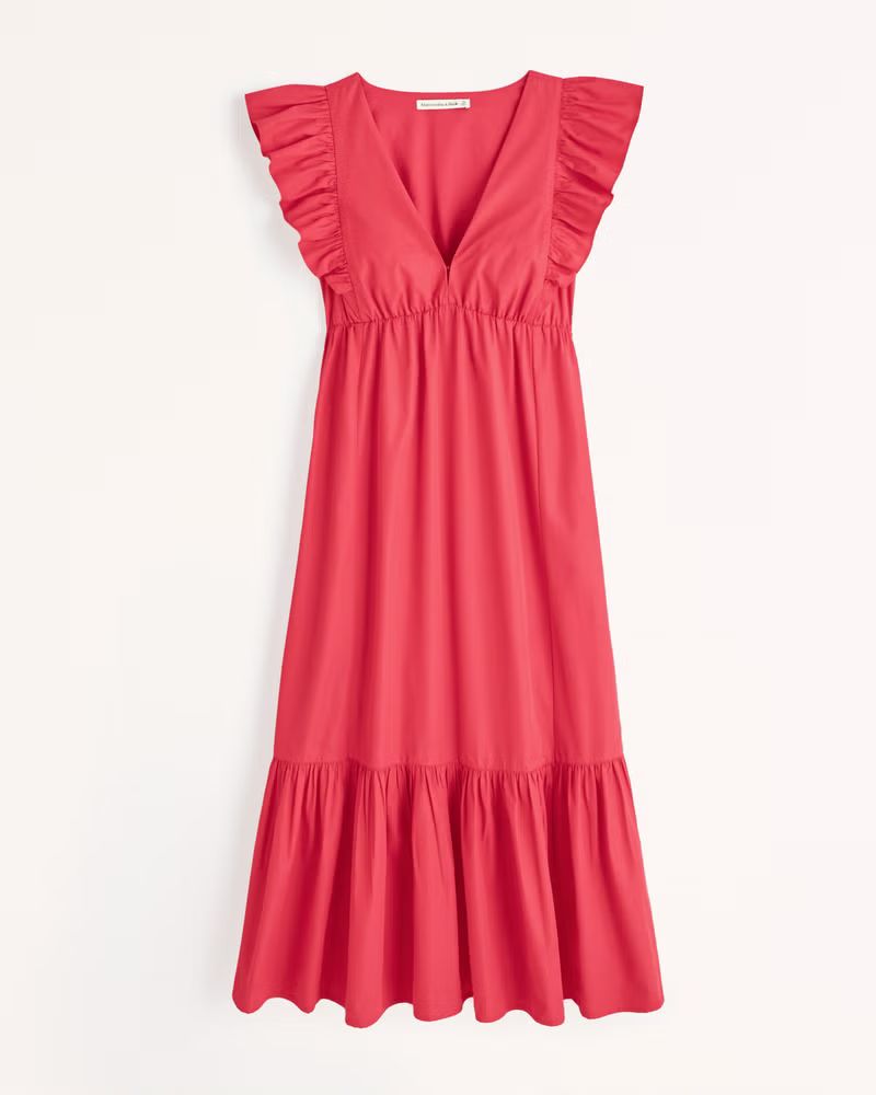 Flutter Sleeve Tiered Midi Dress | Abercrombie & Fitch (US)