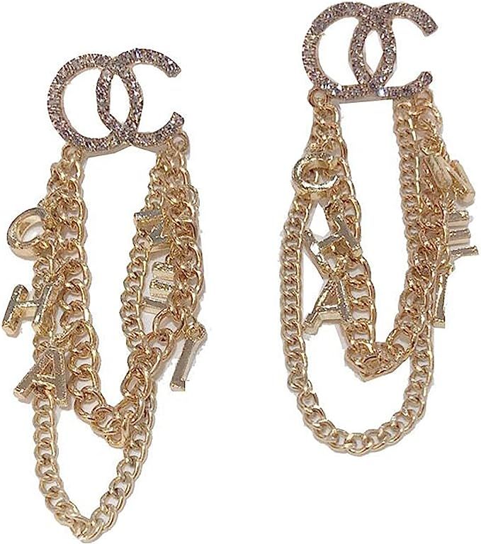 925 Silver Post Double C Crystal Loge Timeless Brilliant diamond Stud Earrings For Women Teen 18k... | Amazon (US)