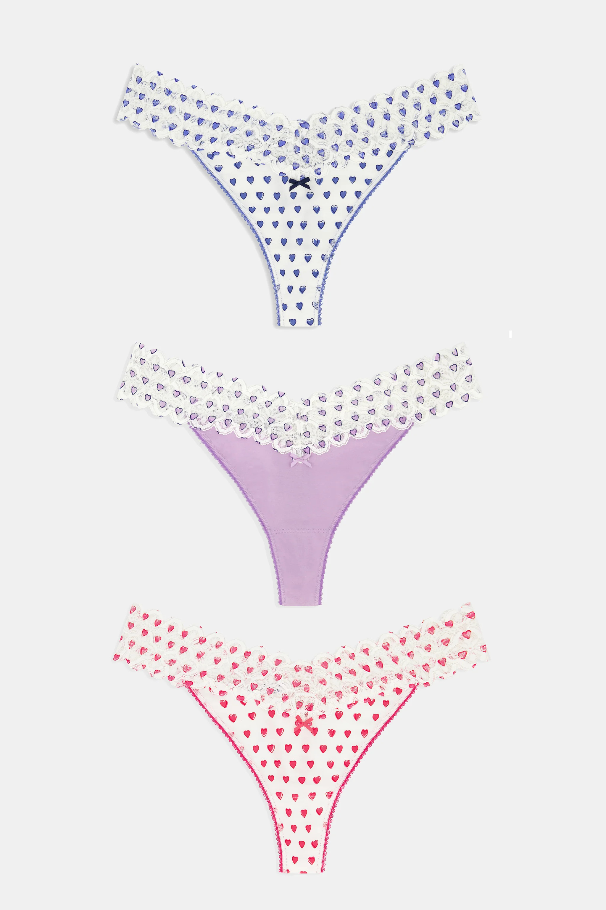 Hearts Lace Thong 3 Pack | Roller Rabbit