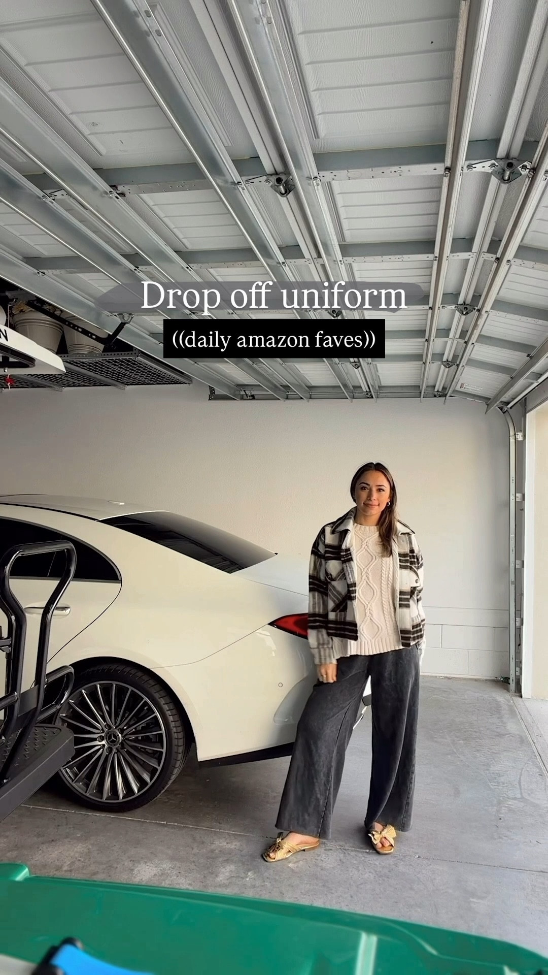 Daily uniform for drop off 💁🏻‍♀️Amazon favorites I wear all the time!! Comfy pants and sweater I’m obsessed with, sandals are $15.99 and a designer look for less!! Similar jackets linked!! 

#LTKFindsUnder50 #LTKmomlife #LTKgrwm