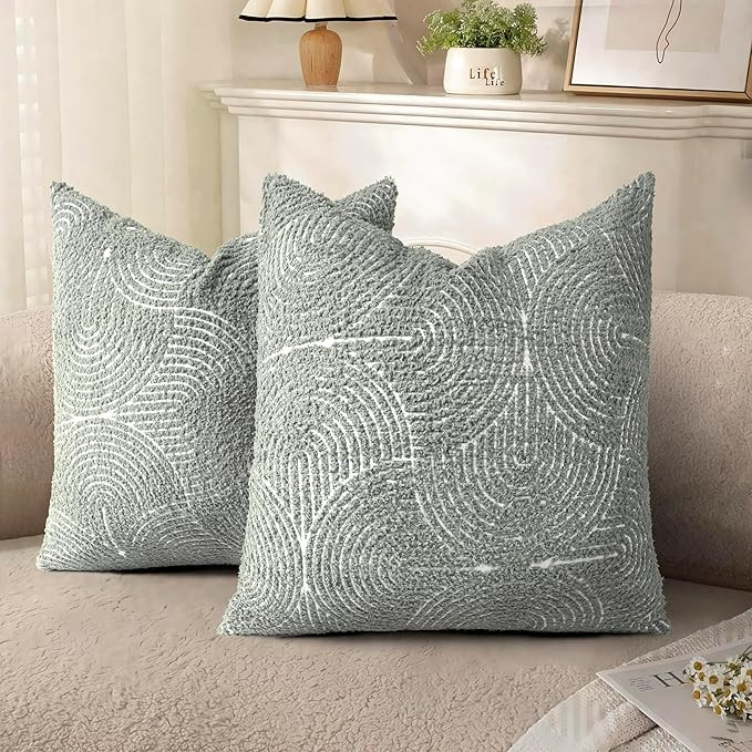 Boho Decorative Textured Throw Pillow Covers 18x18, Organic Modern Mid Century Rainbow Tufted Pil... | Amazon (US)
