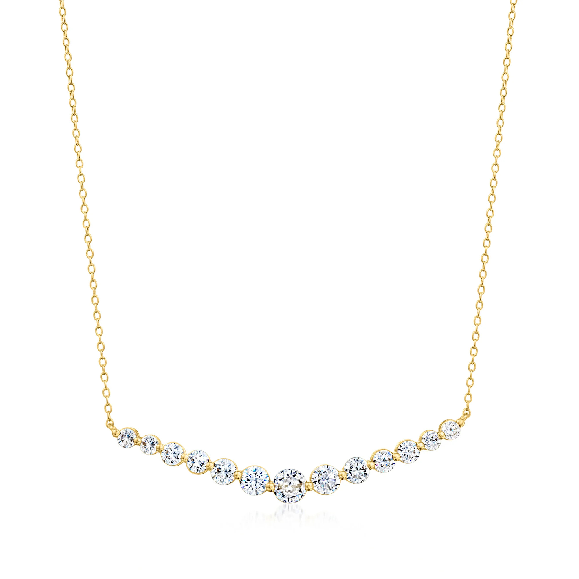 2.60 ct. t.w. CZ Curved Bar Necklace in 18kt Gold Over Sterling. 16" | Ross-Simons