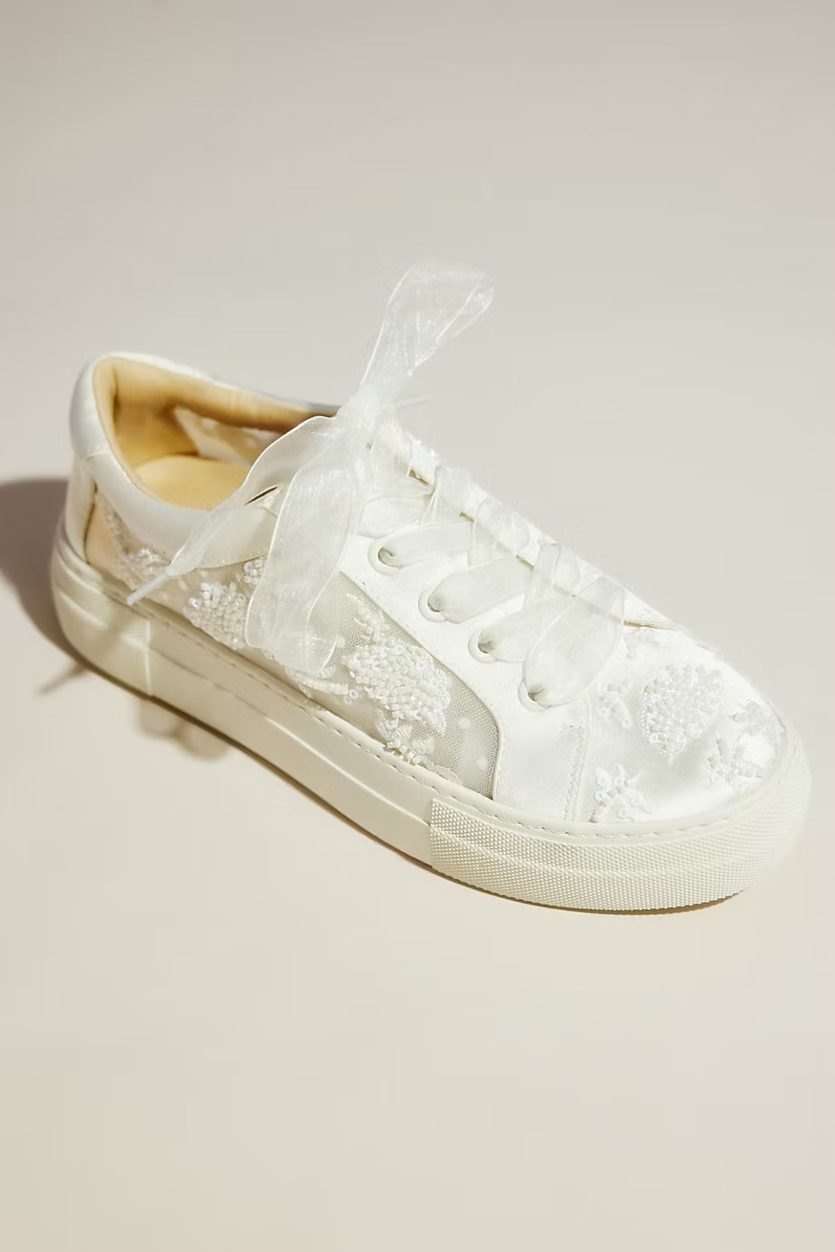 Betsey Johnson Beaded Bloom Mesh Sneakers in Ivory Size: 9.5 David's Bridal | David's Bridal