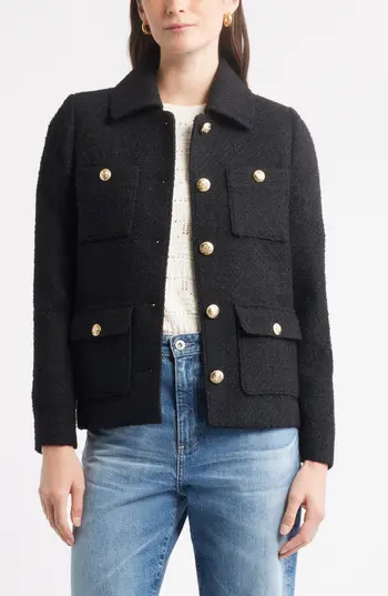 Caslon® Bouclé Jacket in Black at Nordstrom Rack, Size X-Small | Nordstrom Rack