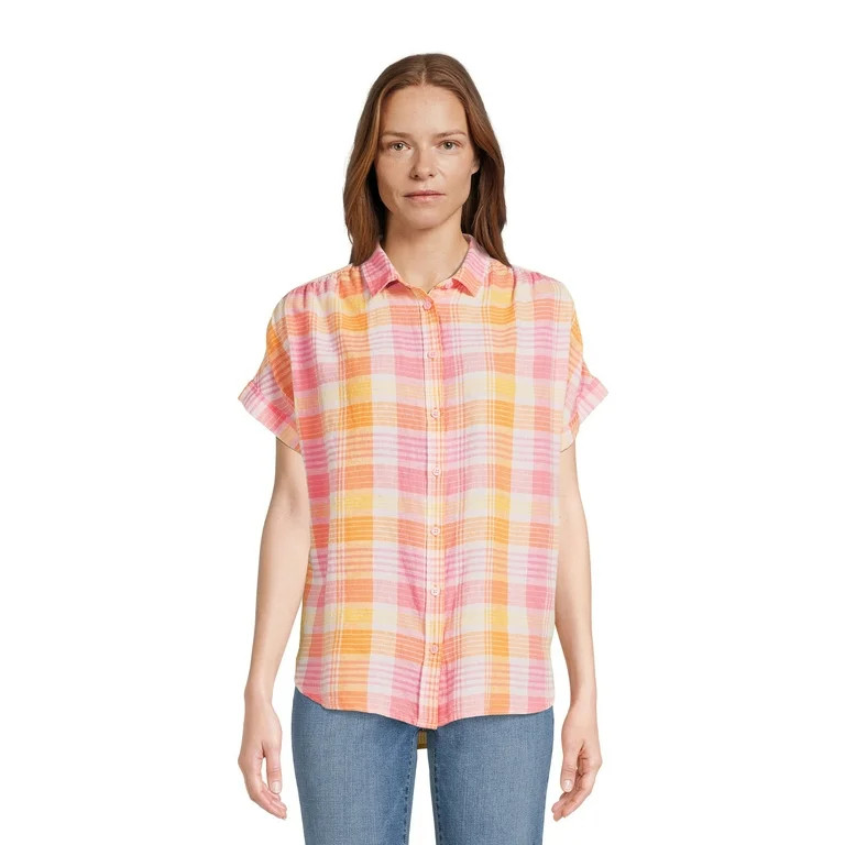 Time and Tru Women's Roll Cuff Button-Down Shirt | Walmart (US)