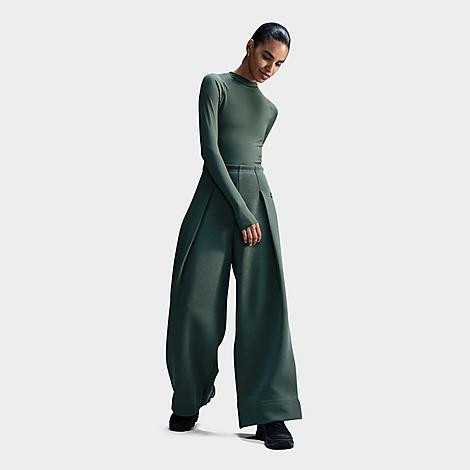 Nike Women's Sportswear Tech Fleece High-Waisted Pleated Wide Pants in Green/Vintage Green Size Large Cotton/Polyester/Fleece | Finish Line (US)