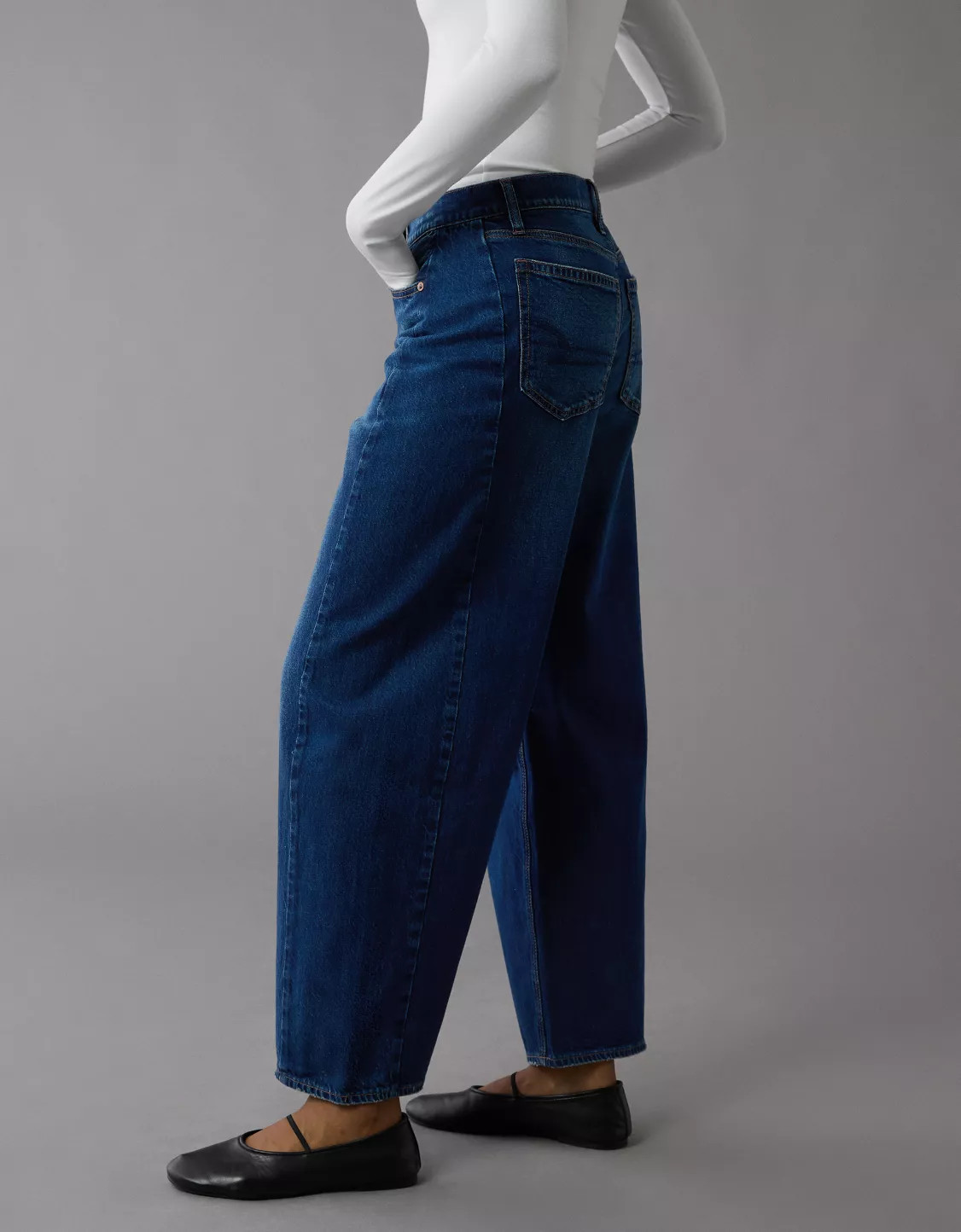 AE Dreamy Drape Strigid Barrel Jean | American Eagle Outfitters (US & CA)