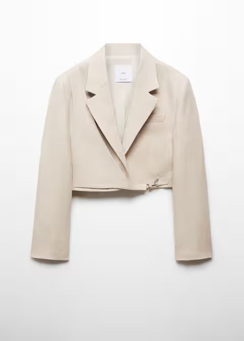 Cropped linen blazer -  Women | Mango USA | MANGO (US)