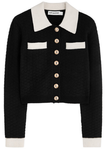 Contrast-trim waffle-knit cardigan | Harvey Nichols