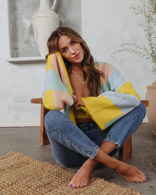 Wynwood Walls Knit Checkered Wide Sleeve Button Front Cardigan | VICI