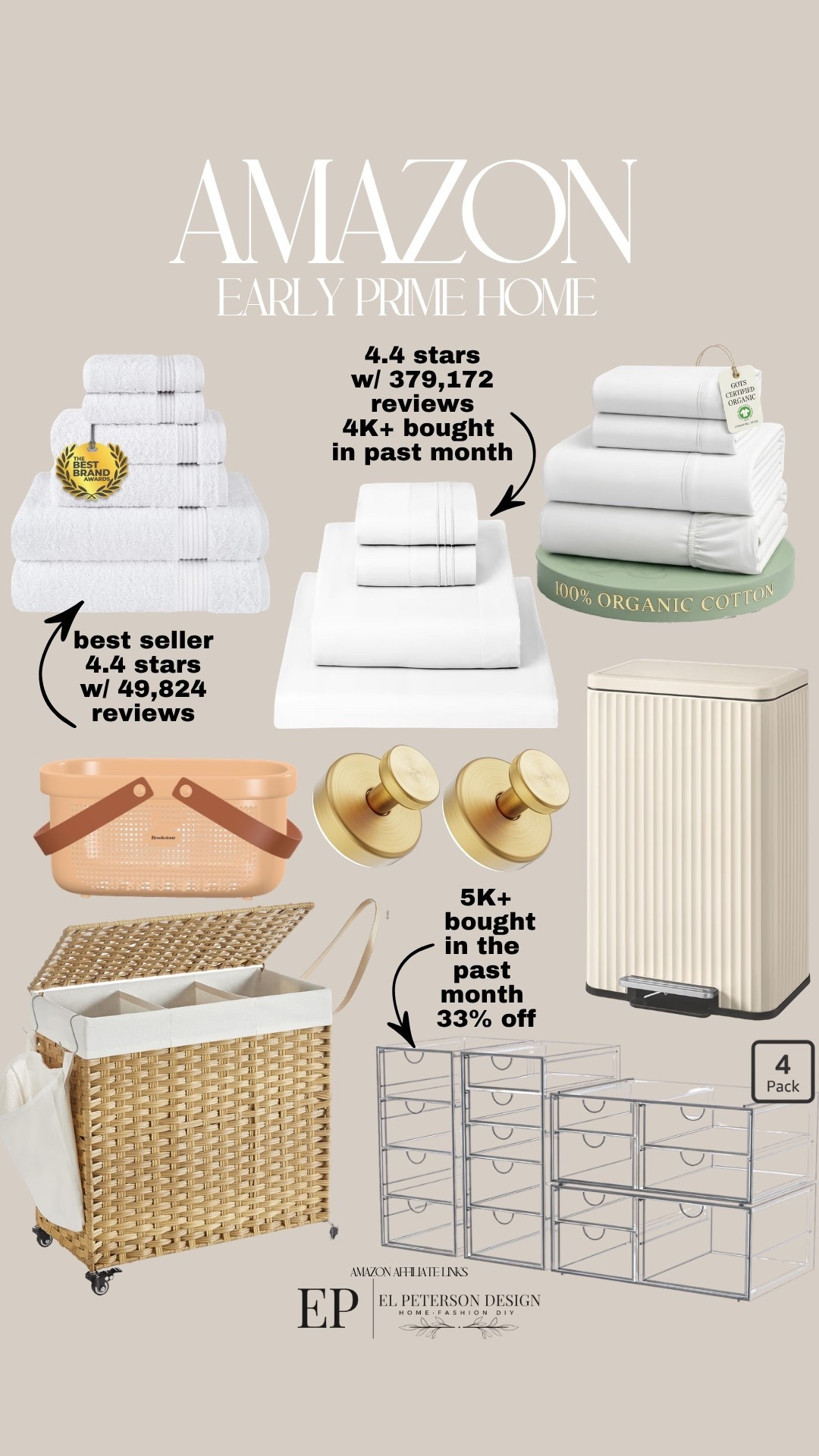 Amazon
Early Prime Deals 
Towels
Sheet sets
Caddy
Hamper
Storage bins