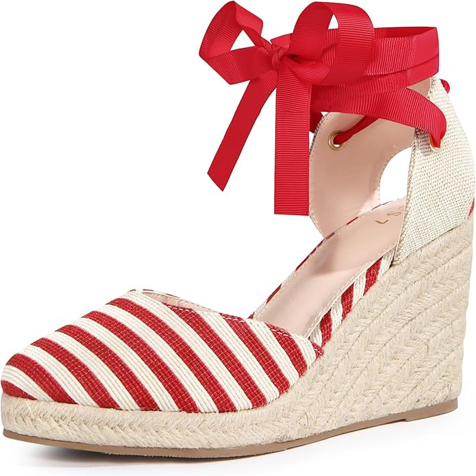Perphy Stripe Lace Up Espadrilles Platform Wedge Sandals for Women | Amazon (US)