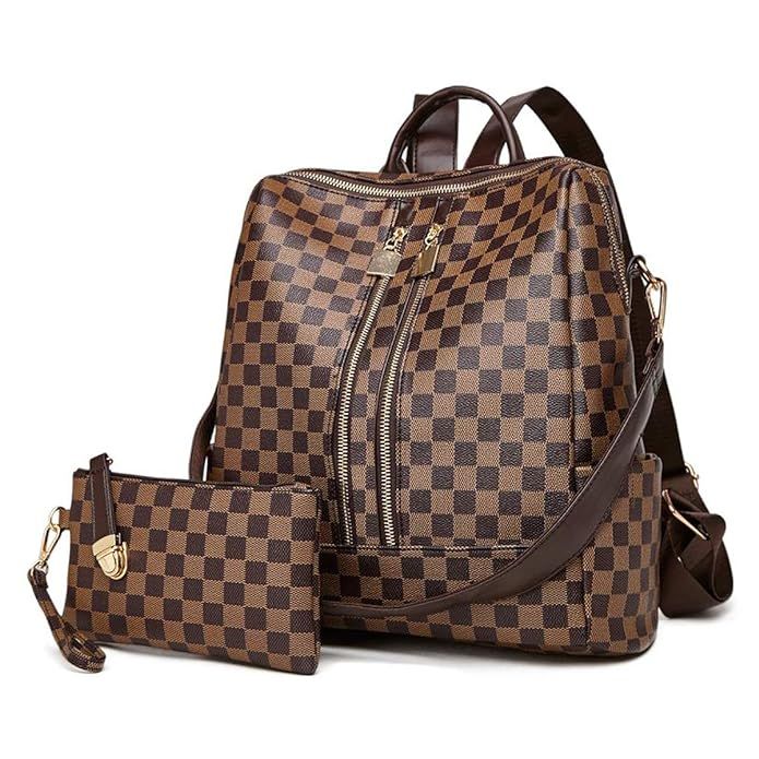 Backpack for women Fashion Leather Ladies Rucksack Crossbody Shoulder Bag 2pcs Purses Backpack Set | Amazon (US)