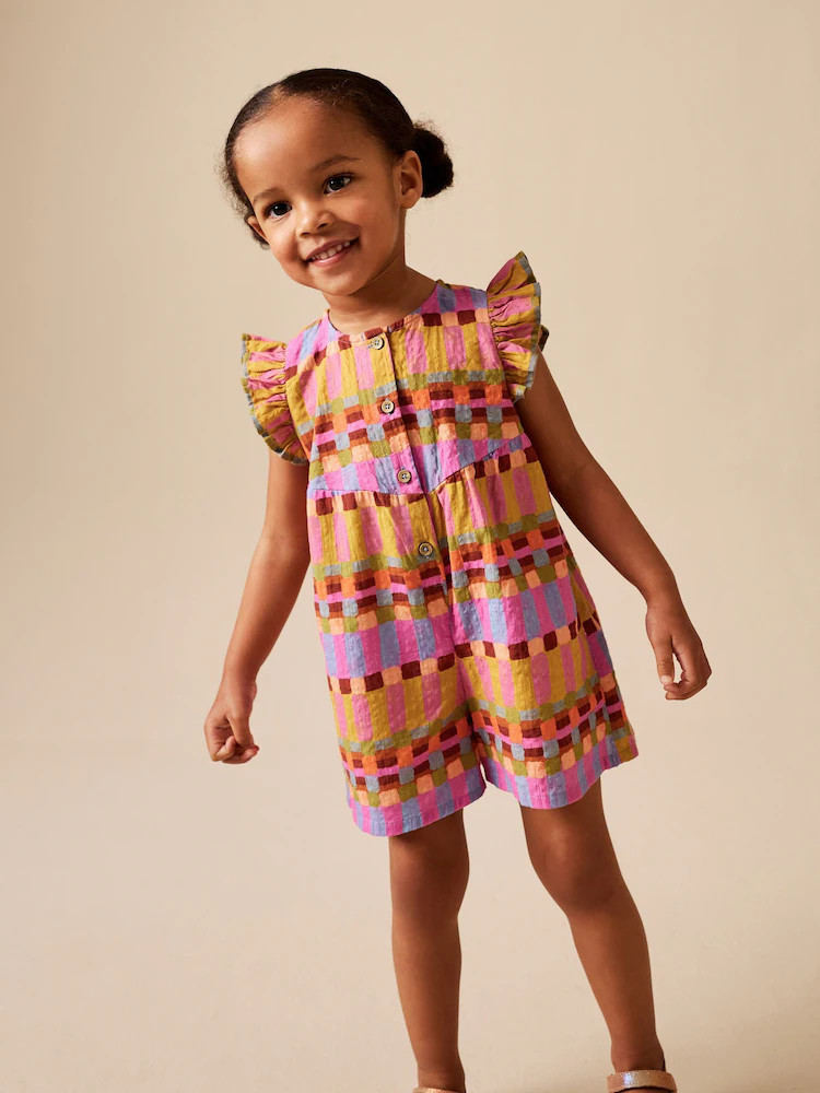 Multicoloured Check Flutter Sleeve Playsuit (3mths-7yrs) | Next US