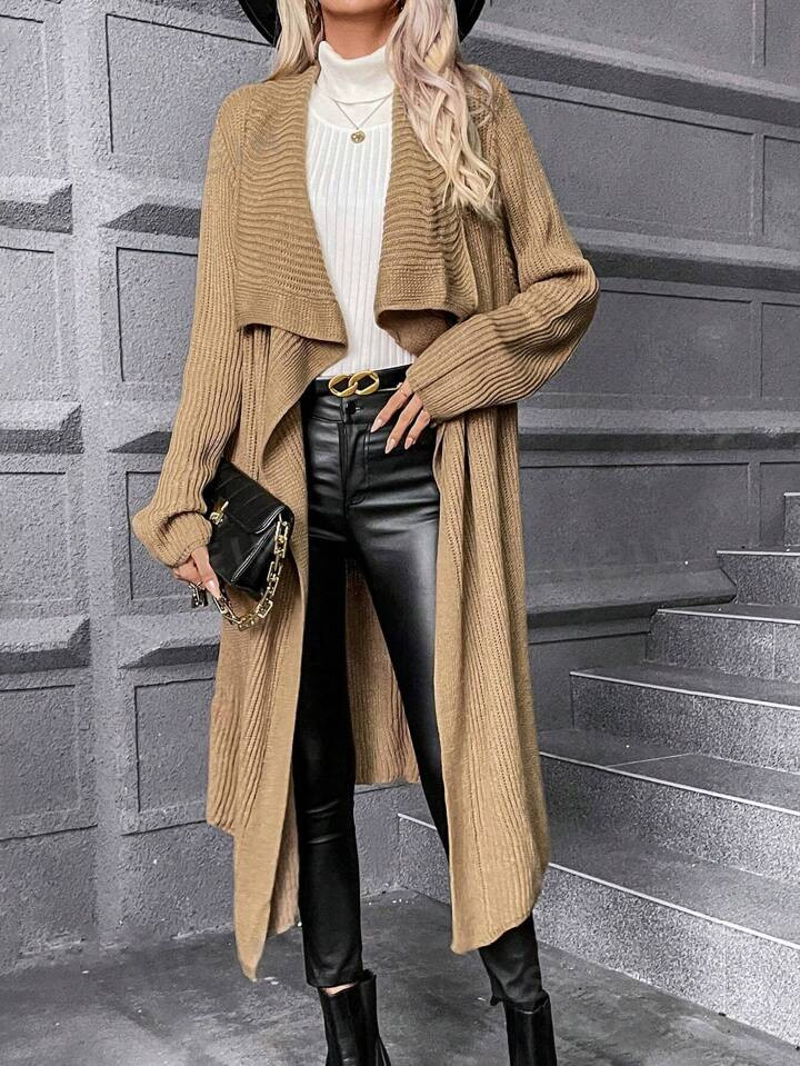 SHEIN Privé Waterfall Collar Open Front Cardigan | SHEIN