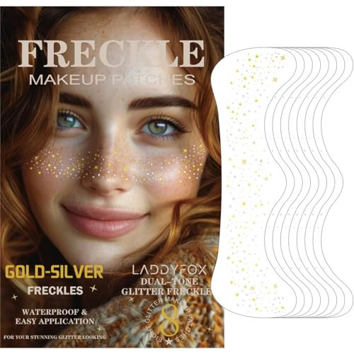 8 Pcs Gold Face Makeup Patches, Gold and Silver Glitter Freckles Face Tattoo, Glitter Freckles, Sparkle Makeup Patches, Waterproof Face Glitter Temporary Tattoos for Women | Amazon (US)