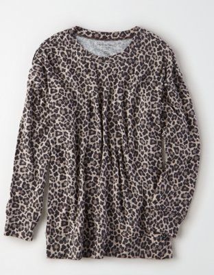 AE Plush Leopard Crew Neck Sweatshirt | American Eagle Outfitters (US & CA)